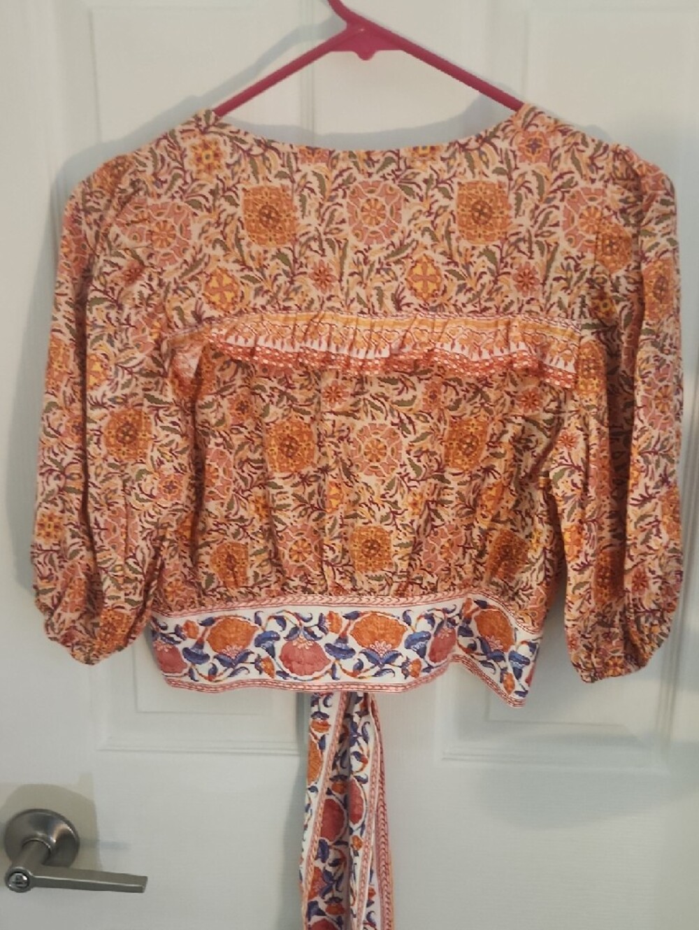 Rachel Zoe Boho Floral Tie-Front Crop Blouse - Picture 7 of 7